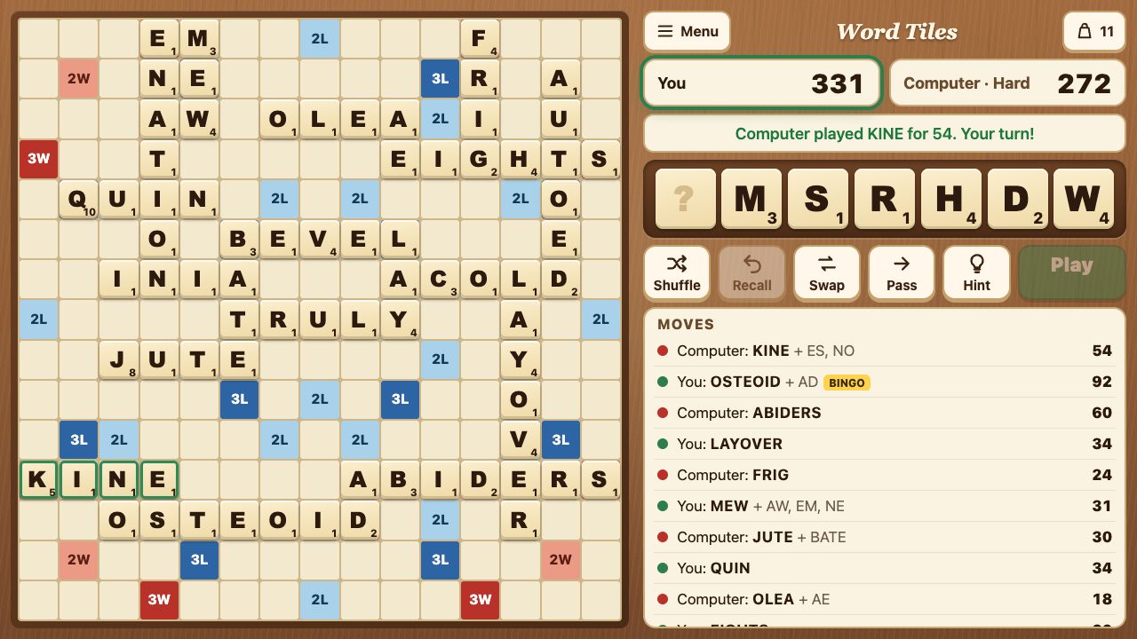 Word Tiles gameplay